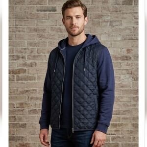 Nautica Men's Quilted Hoodie Jacket Blue Full Zip Hooded Sweatshirt Hybrid! XXL